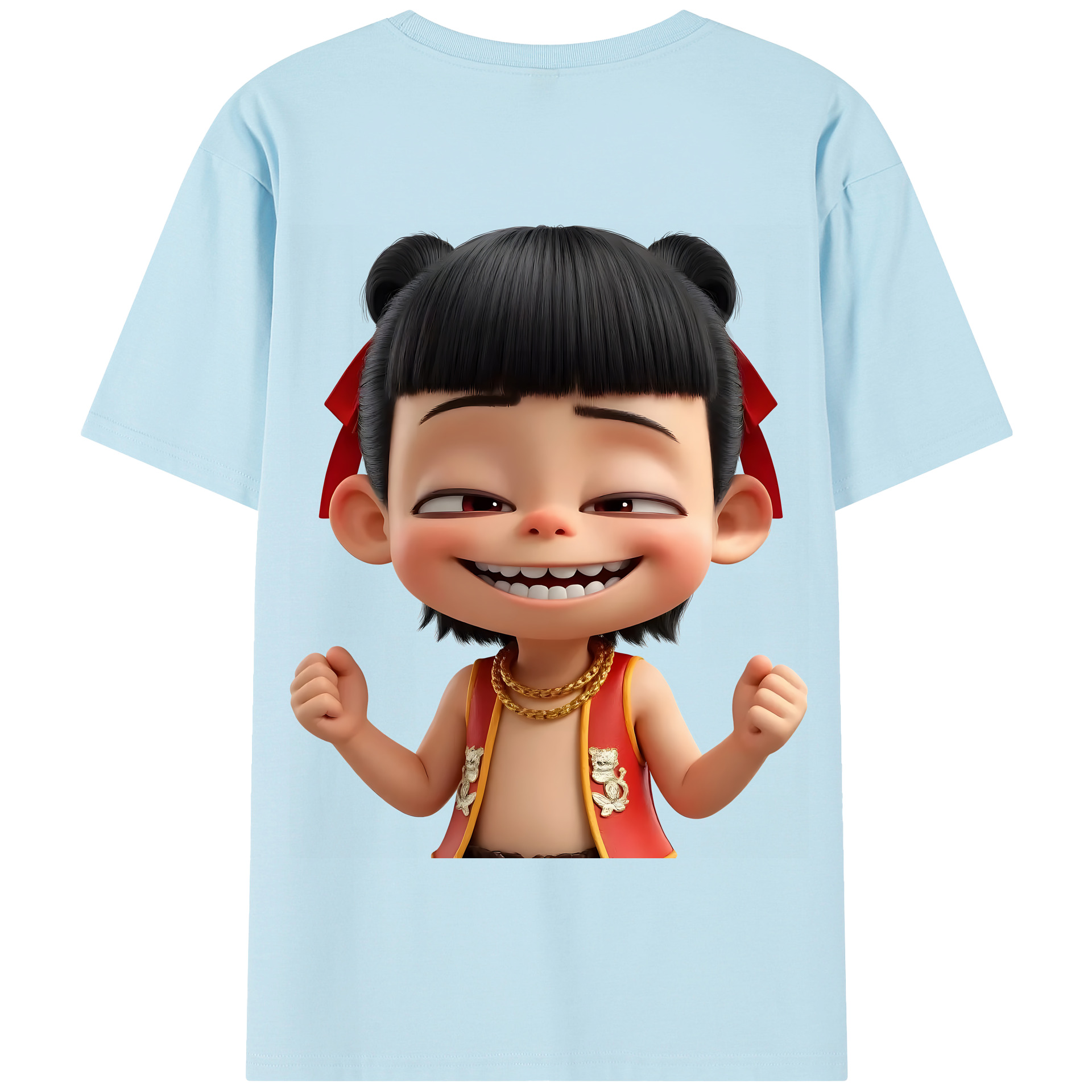 （画像用） Ne Zha 2 ナタ 魔童の大暴れ 綿100％半袖Tシャツ（背面プリント）